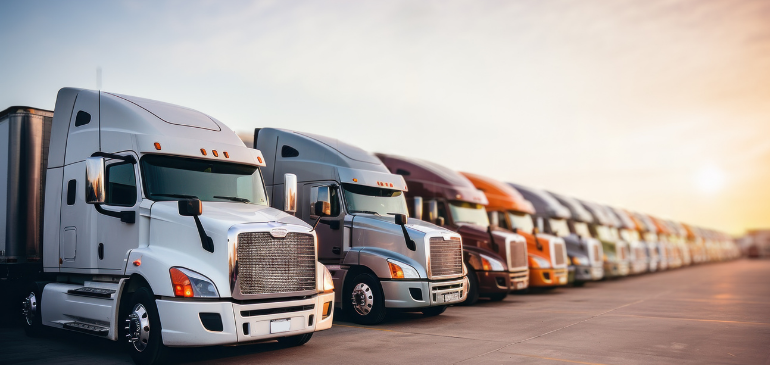 Semi-Trucks in a line