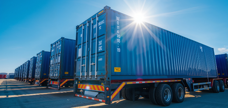 Trailers lined up in truckyard